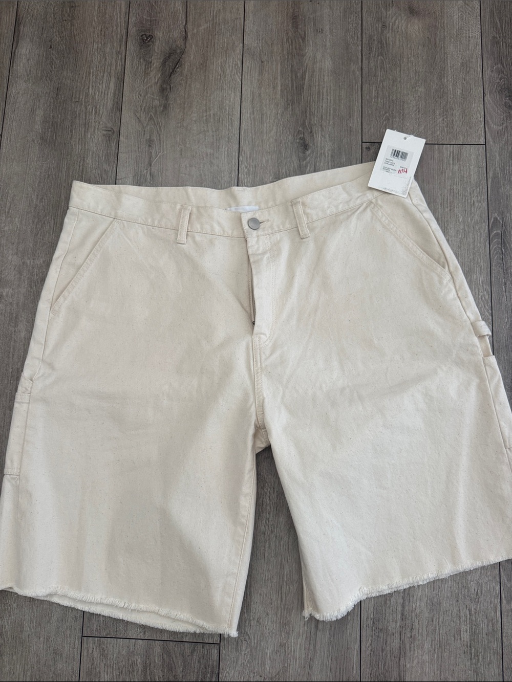 John Elliott Cream Canvas Cargo Shorts